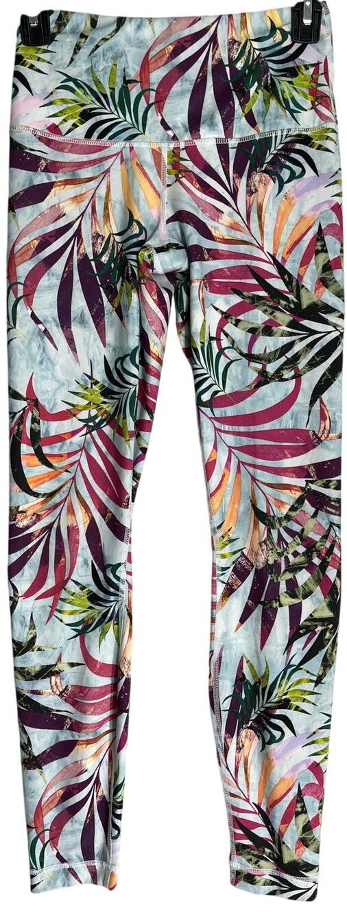 Playground Womens Leggings Pants XS Pink Green Tropical Colorful Gym Athleisure